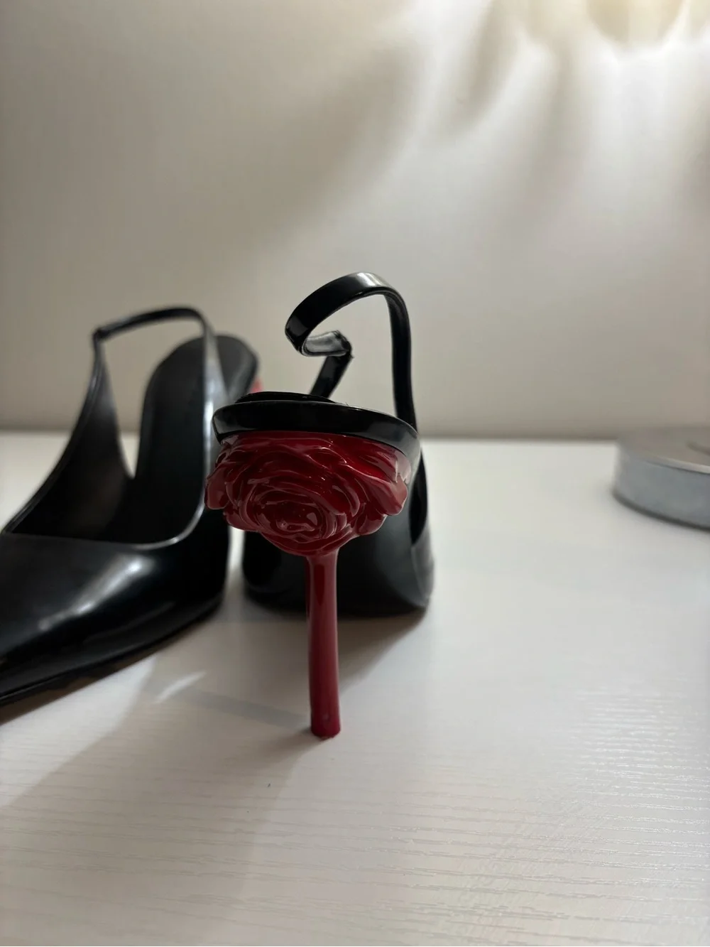 Charles & Keith Black Slingback Pumps with Red Stiletto Heel
